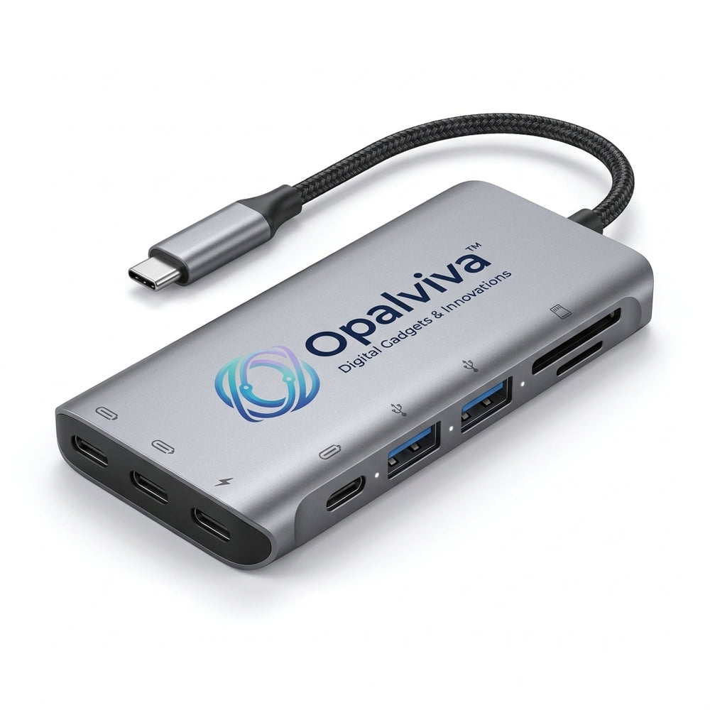 Opalviva™ LinkForge 10-in-1 USB-C Hub – Dual 4K@60Hz HDMI, 100W PD Pass-Through, USB 3.0, SD/TF Card Readers & Aluminum Multiport Adapter