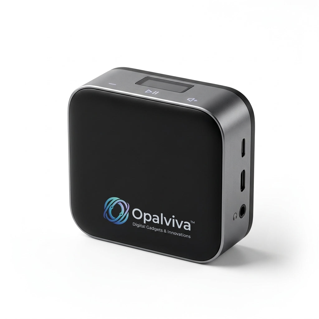 Opalviva™ SoundCore Mini Digital Audio Hub – Bluetooth 5.3, USB-C & AUX Multi-Mode Audio Receiver with Display and Aluminum Alloy Body