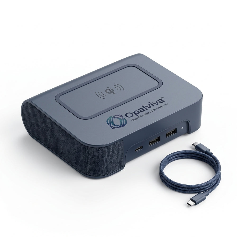 Opalviva™ NexusDock Wireless Charging Dock Station – 15W Qi Charging Pad, Multiport Connectivity Hub for Displays, Storage & Everyday Peripherals