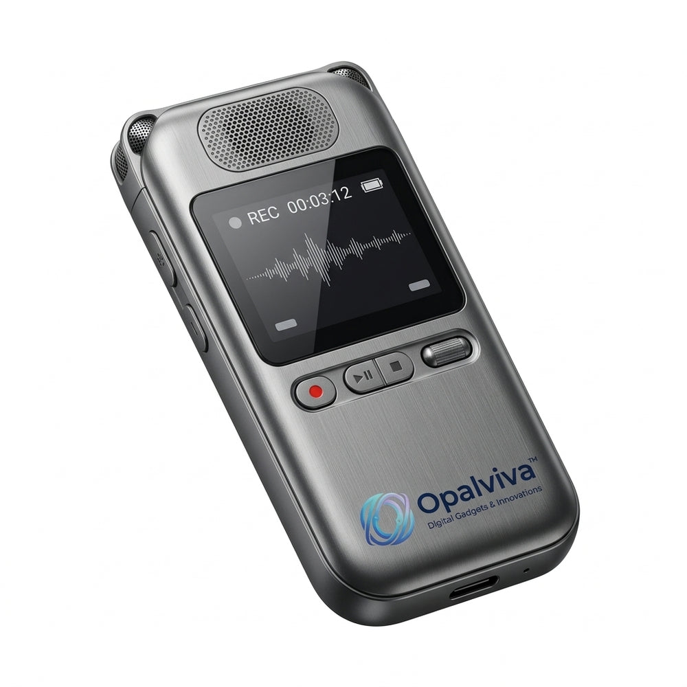 Opalviva™ VocaSphere Pro Portable Digital Voice Recorder – 3D Spatial Audio Capture, Waveform Display, USB-C Recharge & File Transfer, Metal Body