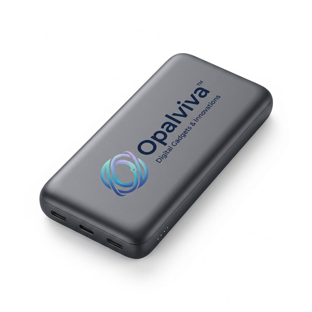 Opalviva™ 10,000mAh Portable Charger – Triple-Port Fast-Charging Power Bank with LED Battery Display, 2 USB-C & 1 USB-A, Compact Travel Battery Pack