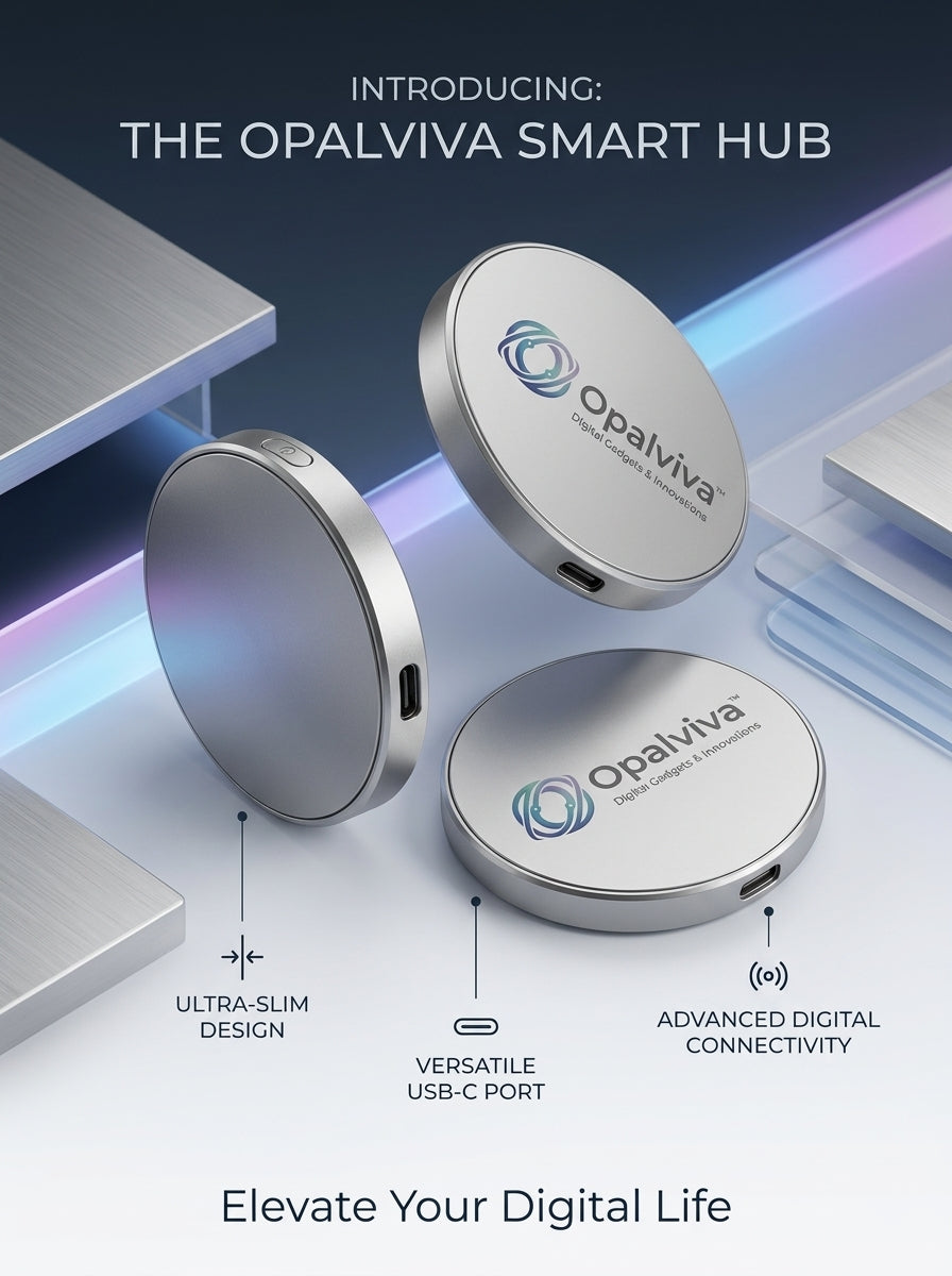 Opalviva™ OrbitLink Ultra-Slim Smart Hub – Compact USB-C Digital Connectivity Adapter with Circular Low-Profile Design