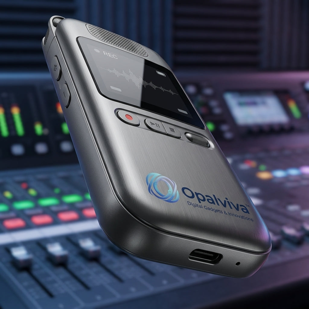 Opalviva™ VocaSphere Pro Portable Digital Voice Recorder – 3D Spatial Audio Capture, Waveform Display, USB-C Recharge & File Transfer, Metal Body